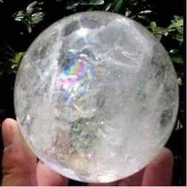 PIETRA PREZIOSA GUARIGIONE SFERA DI CRISTALLO DI QUARZO NATURALE CHIARO ARCOBALENO35 -40MM SUPPORTO226r