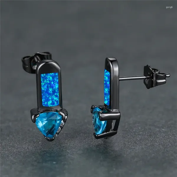 Brincos de garanhão azul fogo opala aqua zircon triângulo pedra vintage preto ouro cor casamento para mulheres na moda