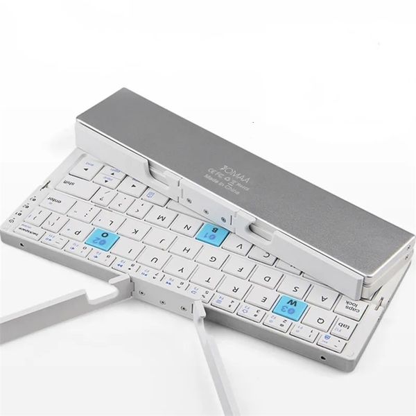 Klavyeler Yay Katlanabilir Bluetooth Klavye Şarj Edilebilir Mini Katlanır Kablosuz Alüminyum Tuş Takımı Stand Stand 231130