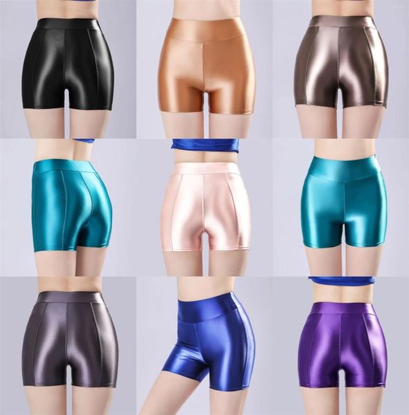 Damen-Shorts, Satin, sexy, glänzend, solide Damen-Strumpfhose, hohe Taille, Sport, seidig glatt, Workout, Fitness, Biker, Laufhose, Kleidung