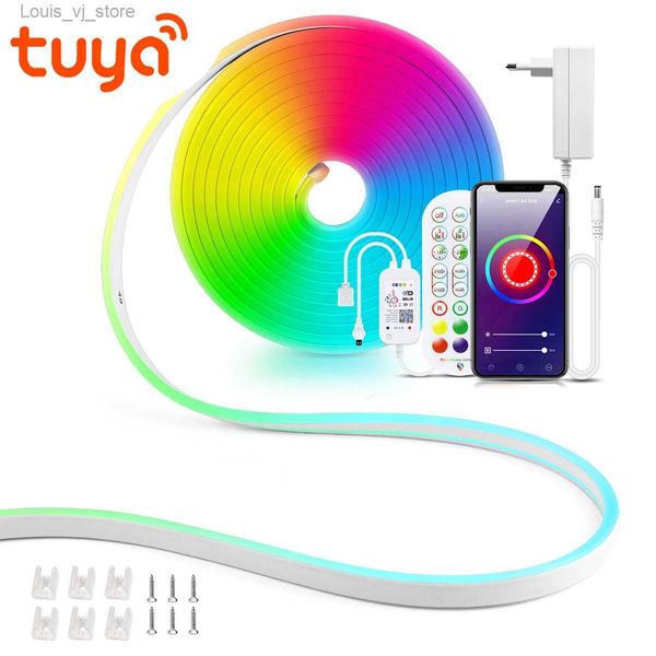 LED Neon Sign DC12V / 24V RGB Neon Strip 1/2/3/4/5/10 / 15M Tuya WiFi Neon LED Strip Smart Life Funziona con Alexa/Google Home per Neon Deco Lighting YQ231201