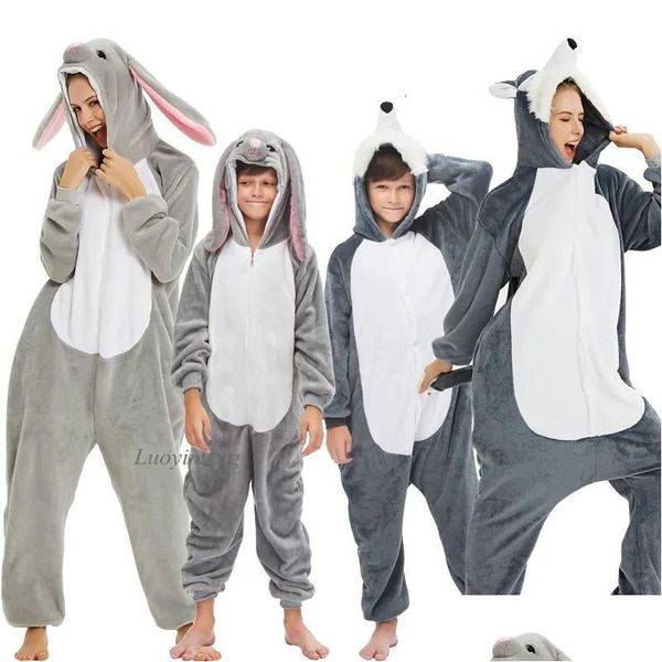 Pijama Kış Hayvan Wolf Onesie Kids Kigurumi Places için Kadınlar İçin Pijama Pijamalar Tulum Erkek Battaniye Uyuyanlar Tulum Damlası OT79R