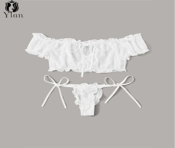 New Girl039s Dolce reggiseno sexy set manica corta con spalle scoperte biancheria intima di pizzo bikini completo volant lingerie erotica donne039s I74811969216473