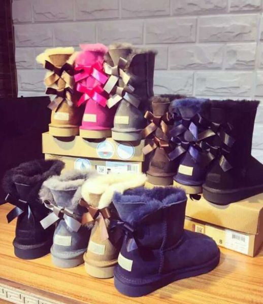 Ug crianças adulto botas de neve botas femininas curto mini clássico joelho alto botas de inverno designer bailey arco tornozelo gravata borboleta preto cinza sapatos g