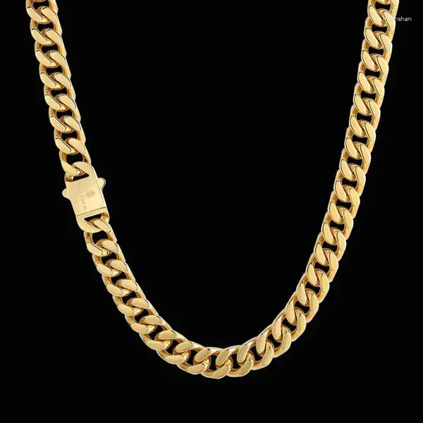 Цепочки в стиле хип-хоп, ювелирные изделия 12 мм, 14 мм, 18-каратное позолоченное ожерелье из нержавеющей стали Майами, кубинское звено, мужское ожерелье