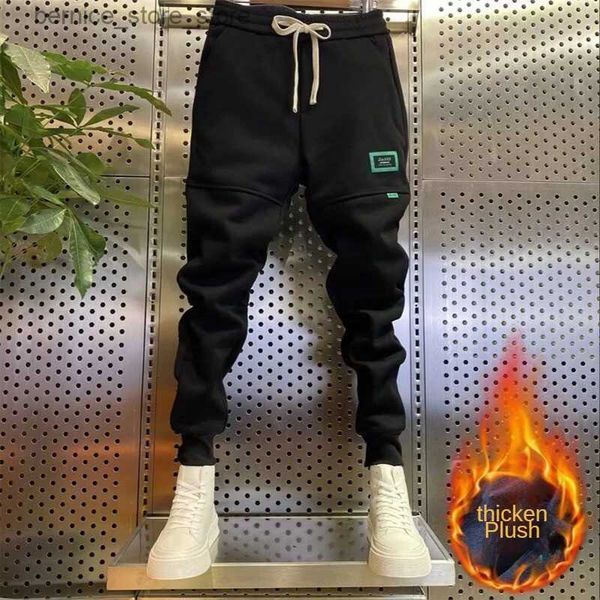 Calças masculinas calças de pista dos homens 2022 calças esportivas de inverno corredores lã lã calças largas bordado carta sweatpants frete grátis q231201