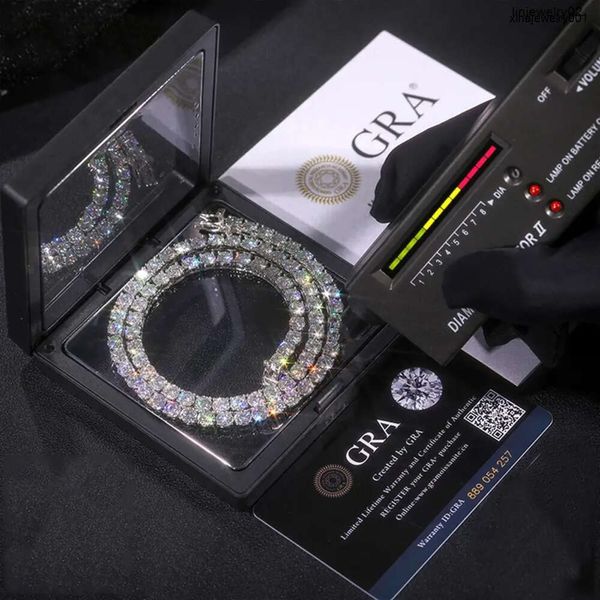 Ювелирные изделия в стиле хип-хоп Pass Tester, 3,0–6,0 мм, VVS, муассанит, бриллиант, сьер, ледяная теннисная цепочка, ожерелья