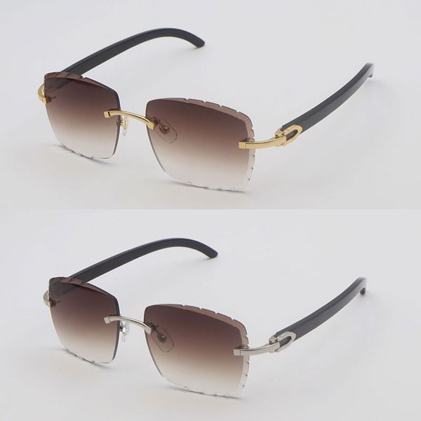 Occhiali da sole senza montatura con lenti a taglio diamantato di lusso Uomo lentes de sol per donna Designer Grande quadrato nero Corno di bufalo Montature per occhiali da sole per occhiali da decorazione C Uomo