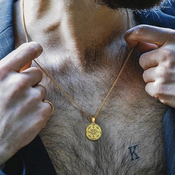 Collane con ciondolo TALISMANO DI GIOVE SALOMONE DISCO DI ACCIAIO INOSSIDABILE IN COLLANA D'ORO PER UOMO GIOIELLI UNISEX CON 24 POLLICI