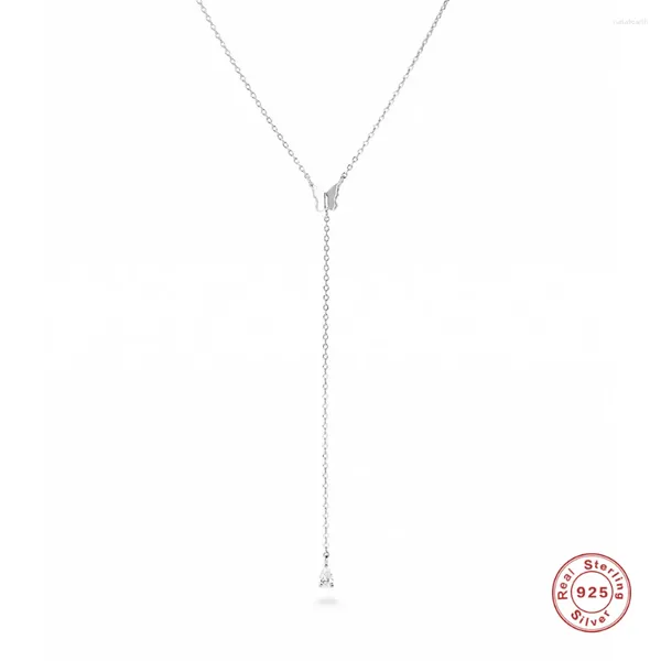 Pendants Aide 925 Sterling Silber Elegante Y-Form Schmetterling Halsketten Für Frauen Wassertropfen Zirkon Charme Lange Kette Quaste Halskette Choker