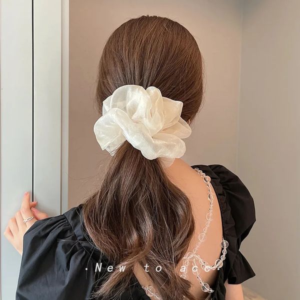 Kopfbedeckung Haarschmuck Frauen Seide Scrunchie elastische Seile Band Pferdeschwanz Halter Stirnband für Mädchen Chiffon einfarbige Krawatten 231130