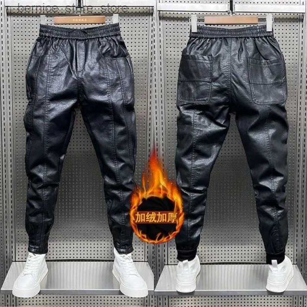 Männer Hosen LOSE Casual Harem Faux Leder Männer Herbst Winter Verdickte Fleece Winddicht Oberbekleidung Hosen Männliche Motorrad Leder Hosen Q231201