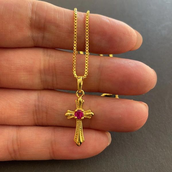 Anhänger Halsketten SAIYE Korea Gold 24K Halskette Überzug Kreuz Für Mädchen Schmuck Geschenk Religion