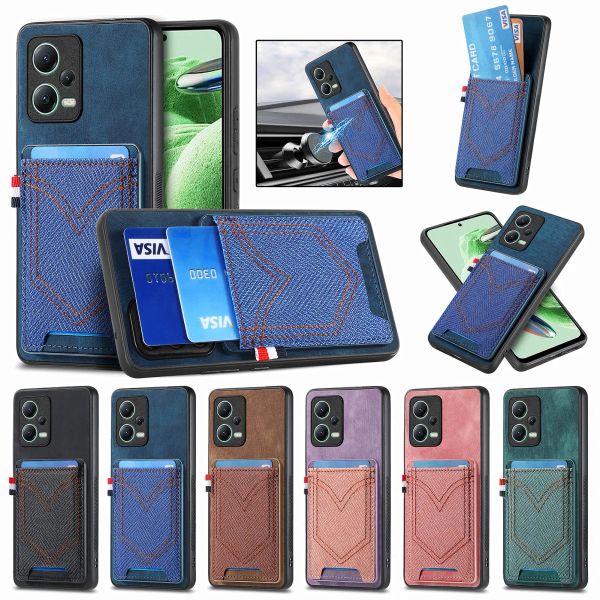 Kartlar Tutucu Deri Cüzdan Kılıfı Xiaomi Redmi Note 12 Pro 12 10 13 X4 X3 X5 Poco Retro Denim Kart Tutucu Kapak