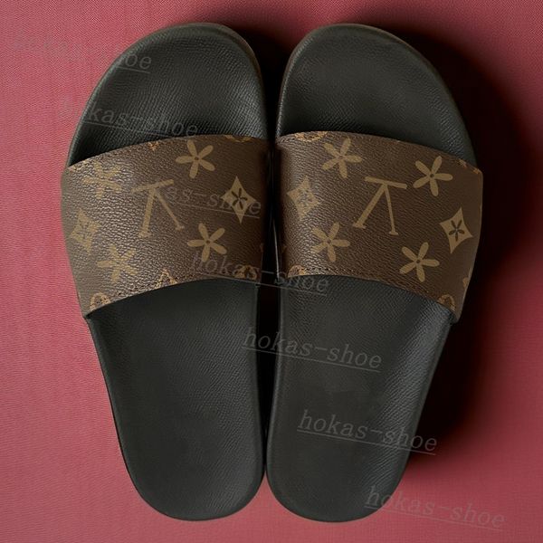 Waterfront borracha mule chinelo mulheres homens sandálias de couro plana casual sapato sliders ao ar livre viagens luxos designe sandália impressão verão praia slide sapatos pretos