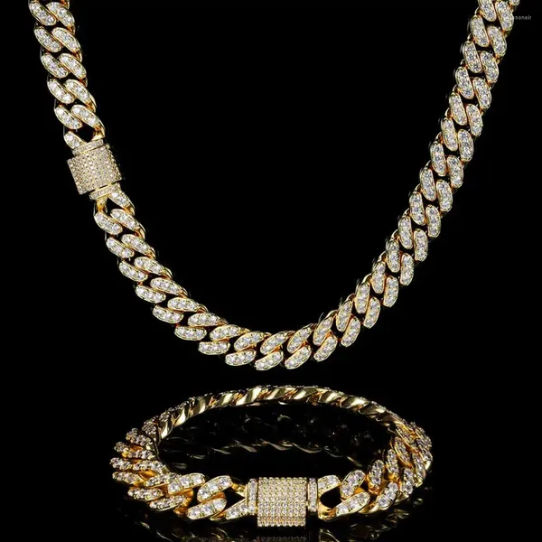 Correntes Cuban Link Chain para Homens Mulheres Iced Out Silver Gold Miami Colar Bling Zircon Hip Hop Jóias com caixa de presente