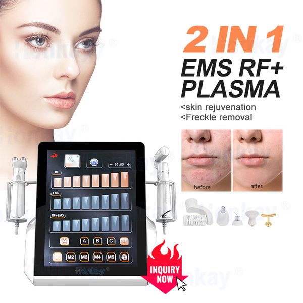 2 Maniglia Rf Ems Roller Massaggio Penna al plasma freddo Lifting facciale Rafforzamento della pelle Rimozione delle rughe Trattamento spot Macchina per stimolazione muscolare facciale