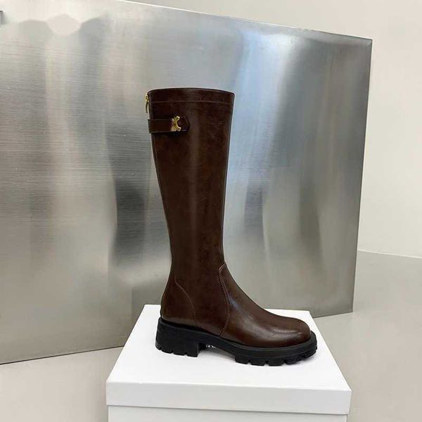 Knielange Stiefel im neuen Stil, Fersenrückseite, Reißverschluss, kleine, duftende Kavalleriefrauen mit dicken Sohlen und dünnen Stiefeln für