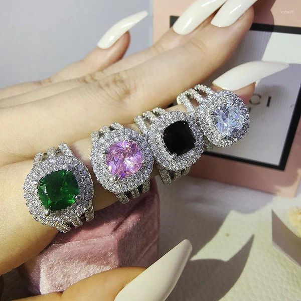 Anelli a grappolo Vendita di moda Anello nuziale quotidiano quadrato da donna con diamanti colorati Zircone 925 per fidanzamento femminile