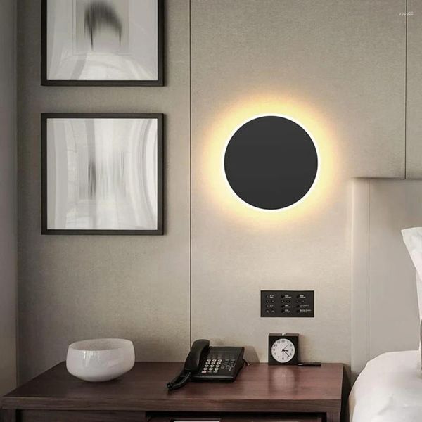 Lâmpada de parede Nordic Minimalista LED Circular Touch Quarto Cabeceira Corredor Escada Indução Luz Solar Eclipse