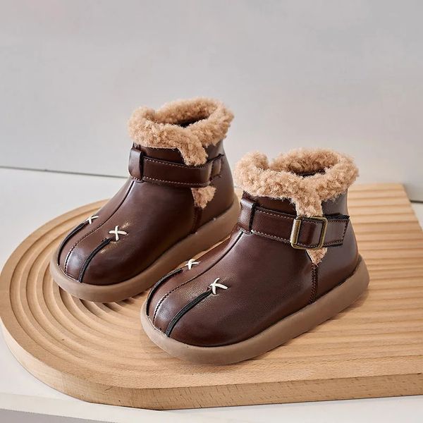 Stiefel für Jungen und Mädchen, Winter, warmes Fellfutter, rutschfeste Schneeschuhe, knöchellang, flach, wasserdicht, für den Außenbereich, langlebig, Plüsch für Kinder 231130