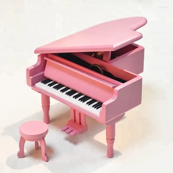 Estatuetas decorativas bela aparência mini caixa de música piano brinquedo de madeira adequado para crianças de 2 a 12 anos de idade 15.4 10.5 13cm