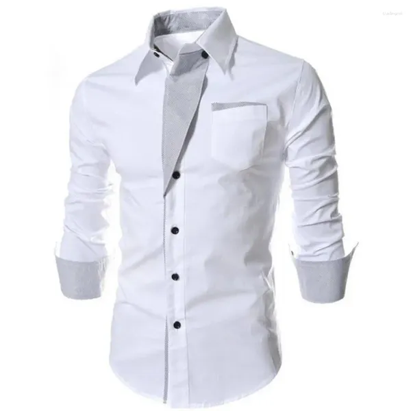 Camicie eleganti da uomo Camicia bianca da uomo in oro da uomo Colletto alla coreana di marca Uomo Casual Slim manica lunga Chemise Homme Camisa Masculina