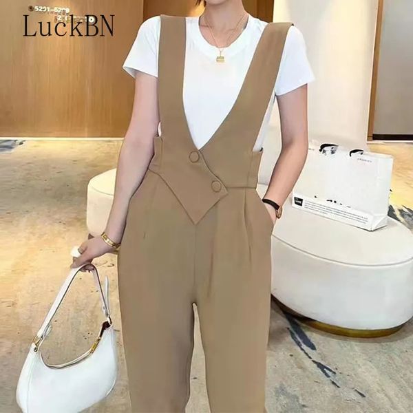 Tute da donna Pagliaccetti Moda coreana Tuta Abbigliamento donna Estate Vita alta Office Lady Combinaison Femme Tuta elegante Abbigliamento Khaki 231201