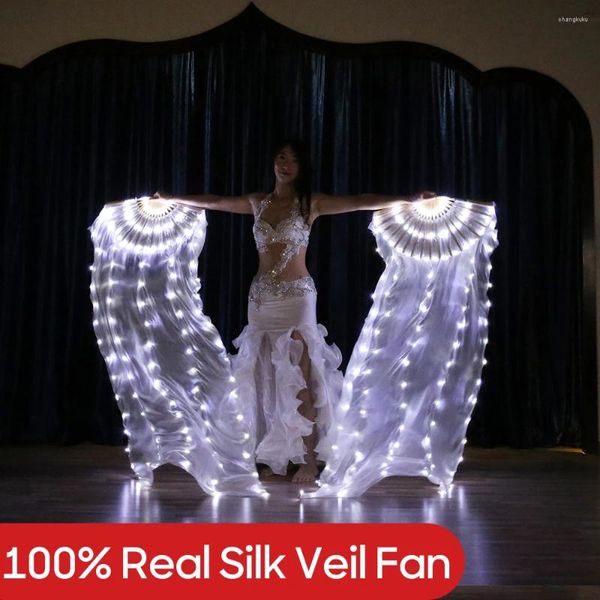 Abbigliamento da palco Accessori per danza del ventre Ventaglio di velo di seta a LED per ballare 100 costumi bianchi per esercitazioni e spettacoli