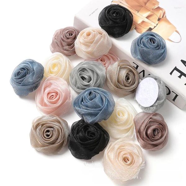 Dekorative Blumen, 10 Stück, künstliche Garnblume, 5,5 cm, Organza, dreidimensionale Rose, DIY-Haar-Accessoire, Kleidungsmaterial