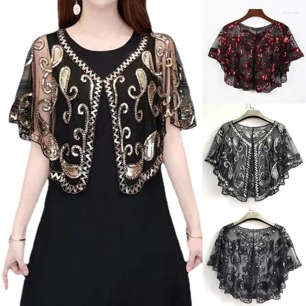 Sjaals Vintage Retro Sjaal Flapper Cape Kralen Pailletten Feestaccessoires Mesh Bolero Korte Tops Veelzijdig Dames