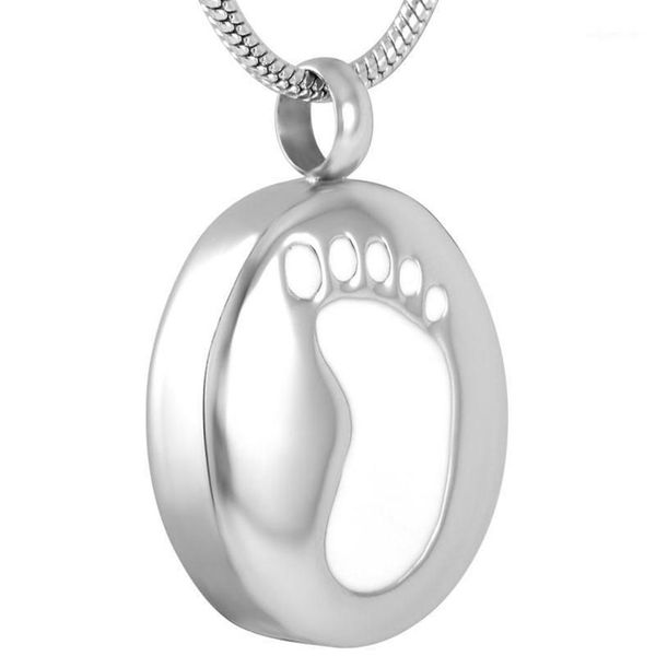 IJD9179 Edelstahl-Baby-Fußabdrücke runder Einäscherungs-Gedenkanhänger für Asche-Urne-Souvenir-Andenken-Halskette Jewelry1249T