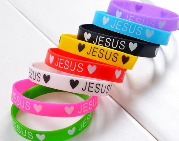 Entier 50 pièces Jésus chrétien bijoux religieux en caoutchouc de silicone prière Dieu bracelets bracelets bracelet mélanger les couleurs Verse Band Gi8189540