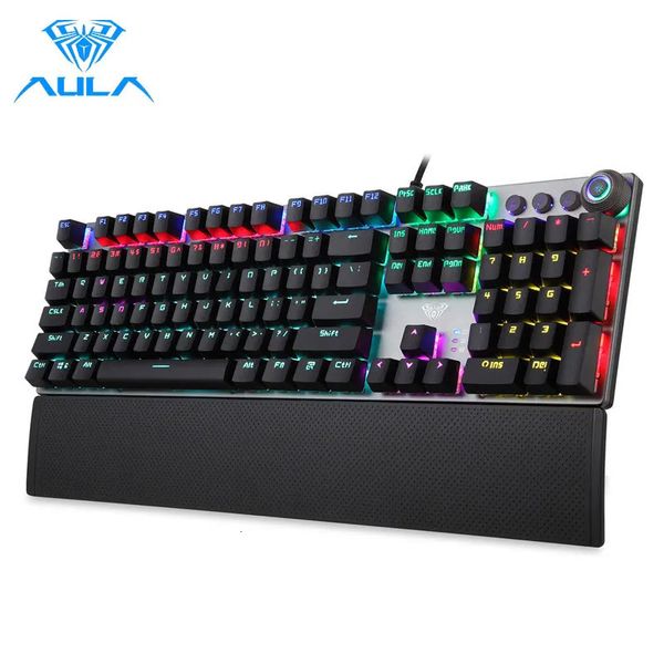 Tastaturen AULA F2088 Mechanische Gaming-Tastatur Anti-Ghosting 104 Braun Blau Schalter Kabelgebundene Tastatur mit gemischter Hintergrundbeleuchtung für Spiele-Laptop-PC 231130