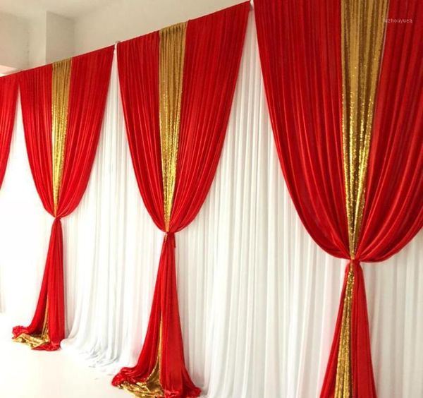 Decorazione per feste Design Tenda bianca Rosso ghiaccio Seta oro Paillettes Drappo Sfondo Matrimonio Compleanno9276597