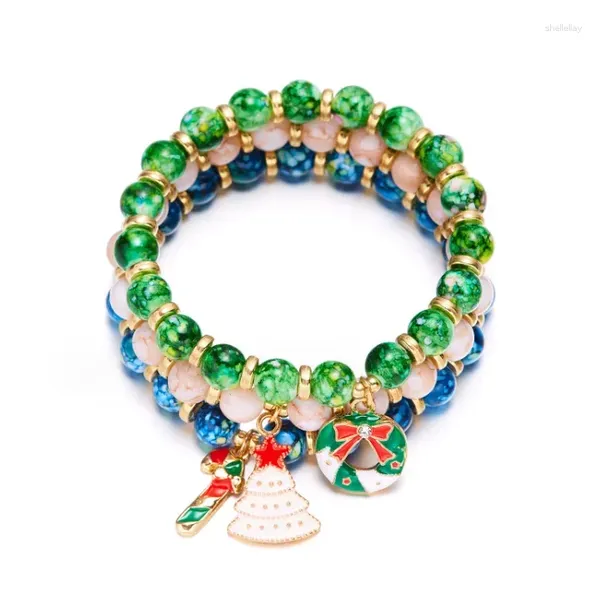 Braccialetti con ciondoli Combinazione di Natale Orologio di marca per le donne Albero Bastone da passeggio Fiore Babbo Natale Fiocco di neve Bracciale con perline 3 pezzi / set Gioielli