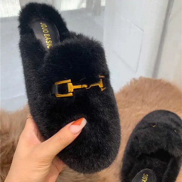 Pantofole Pantofole pelose Abbigliamento donna Autunno / inverno Scarpe Mueller Net Scarpe rosse pigre Appartamenti Borsa per capelli di coniglio Testa Mezza pelliccia Pantofole 231130