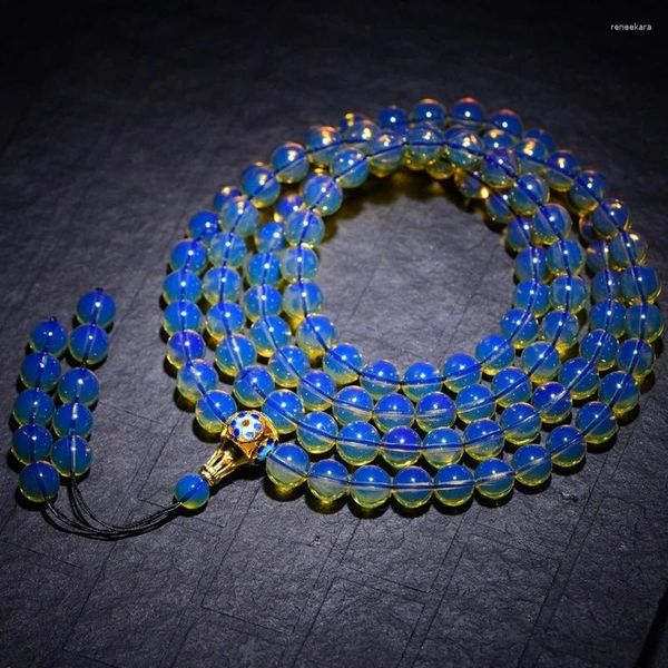 Strand pulseira âmbar natural domi purificação de água pérola azul 108 contas pulseiras de pedra para homem e mulher