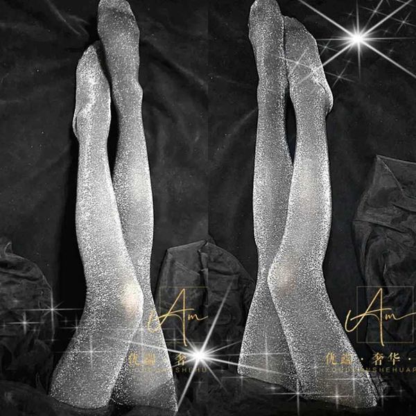 Sexy Socken 2022 Frühling Saison Neue Dünne er Glänzende Silber Seidenstrümpfe Sexy Versuchung Wild Disco Strümpfe Glänzende Strumpfhosen Frauen strumpfhosenL231201