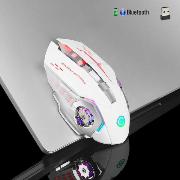Ratos sem fio recarregável mouse para jogos 7 luzes LED 6 botões 3 níveis DPI para laptop PC Gamer Desktop Chromebook Mac 231216