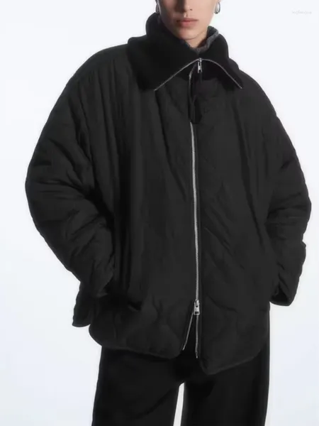 Женские тренчи, женская стеганая куртка с большим отложным воротником, зимняя винтажная однотонная повседневная женская теплая хлопковая куртка с карманами