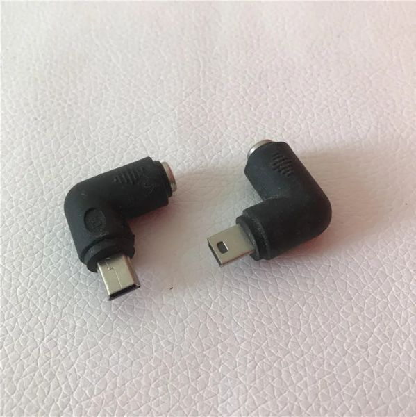 Spina jack convertitore adattatore DC 5.5 2.1mm femmina a mini USB B maschio da 90 gradi nero