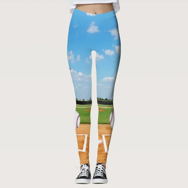Damen-Leggings, Damen-Strumpfhose mit Baseball-Aufdruck, Kontrolle, Yoga, Sport, für hohe Taille