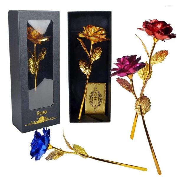 Dekorative Blumen Goldfolie Rose Blume mit Box Valentinstag Liebhaber Geschenk Geburtstag Romantische goldene Heimdekoration Festliche Partyzubehör