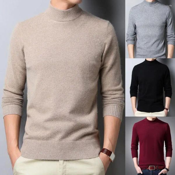 Camisolas masculinas sweatwear meia gola alta malhas camisola outono mock neck sweatshirts cor sólida pullovers homem quente casual roupas masculinas