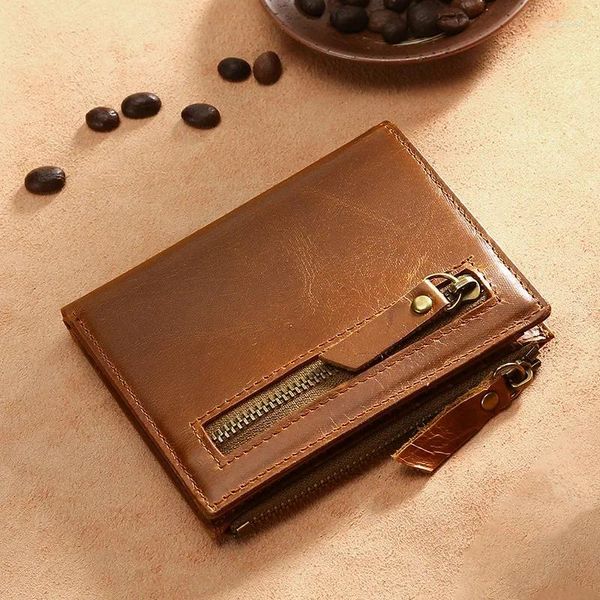 Brieftaschen Mode Herren Geldbörse Brieftasche Vintage Mann Leder Reißverschluss Visitenkartenhalter ID Geld Tasche Männlich