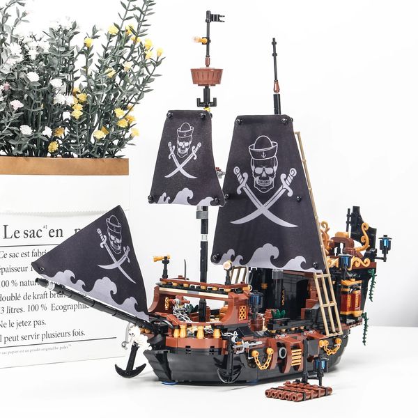 Suprimentos de brinquedos de Natal 1328pcs criativo o preto pérola pirata jack sparrow navio blocos de construção barco diy tijolos brinquedos aniversário presente de natal para crianças 231129