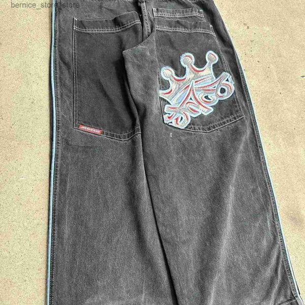 Herrenhosen, europäische und amerikanische High Street Vibe Letter Demin-Hosen, entworfen Y2K von Male Niche Jeans Men All Season Beggar Wide Leg Pants Q231201