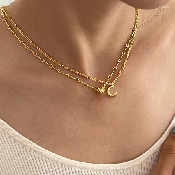 Anhänger Halsketten Koreanische Mode-Accessoires In Brief Kragen Kette Messing Überzogene 22k Dicke Gold Anhänger Schmuck Frauen Halskette