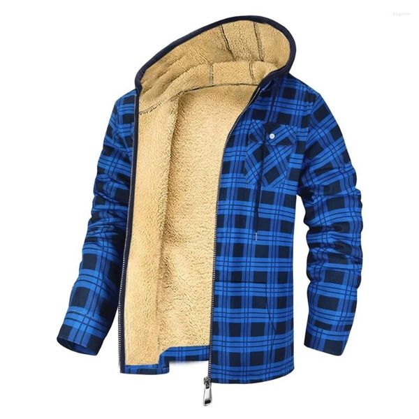 Männer Jacken Casual Mann Fleece Plaid Mit Kapuze Mäntel Jacke Hohe Qualität Dicke Outwear Flanell Hoodie Für Männer Kleidung